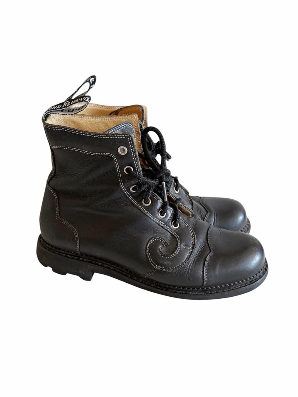 Vintage John Fluevog Black Derby Swirl Seventh Heaven Boots size M 7.5 W 9.5